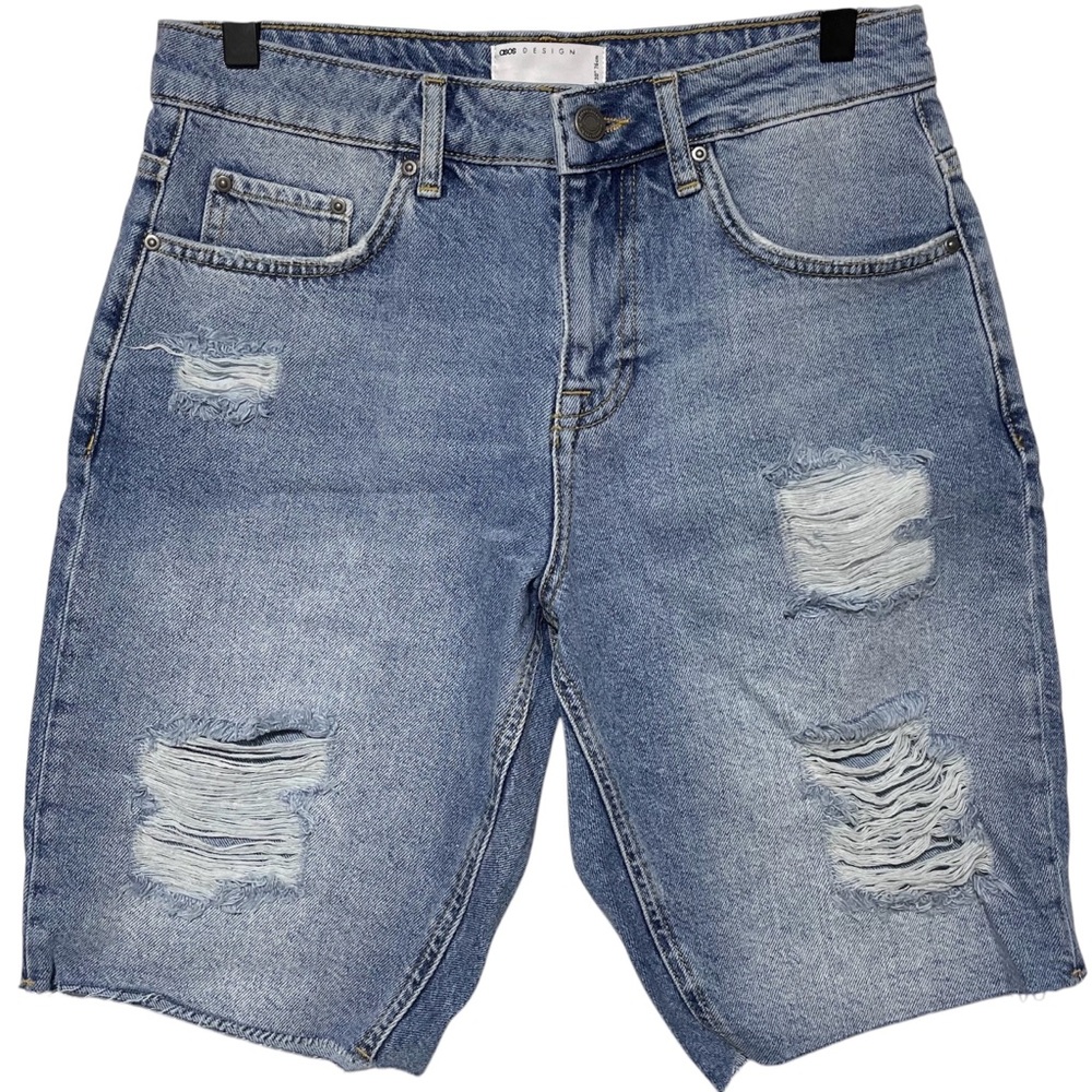 New ASOS Design Raw Hem Distressed Denim Shorts Mid Wash Vintage Men's Size 30